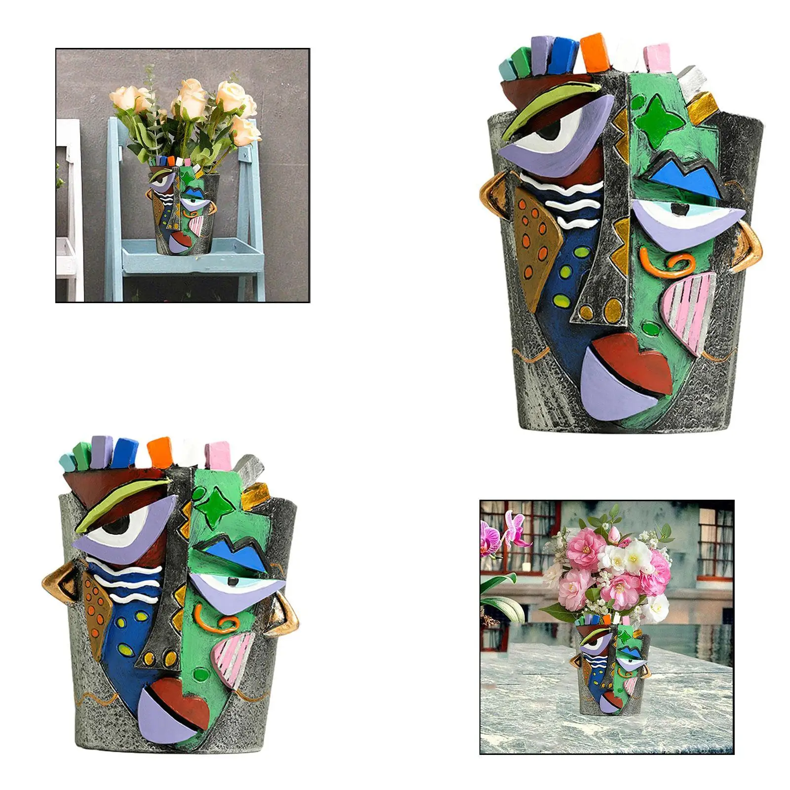 Resin Planter Abstract Face Plant Pot Vase Modern Figurine Display Flowerpot for Indoor Outdoor Plants Balcony Shelf Office