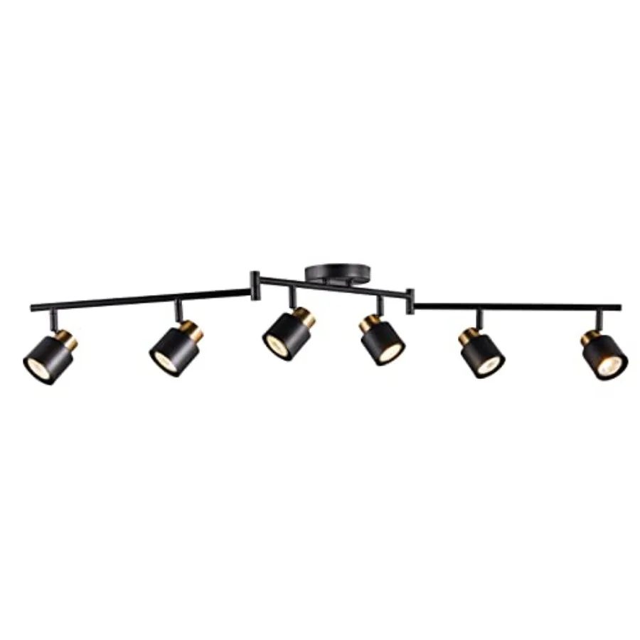 

6 Light Foldable Track Lighting Kit Matt Black Brass Finish Adjustable with Moden Flush Mount Ceiling Spotlight for Kitchen Din
