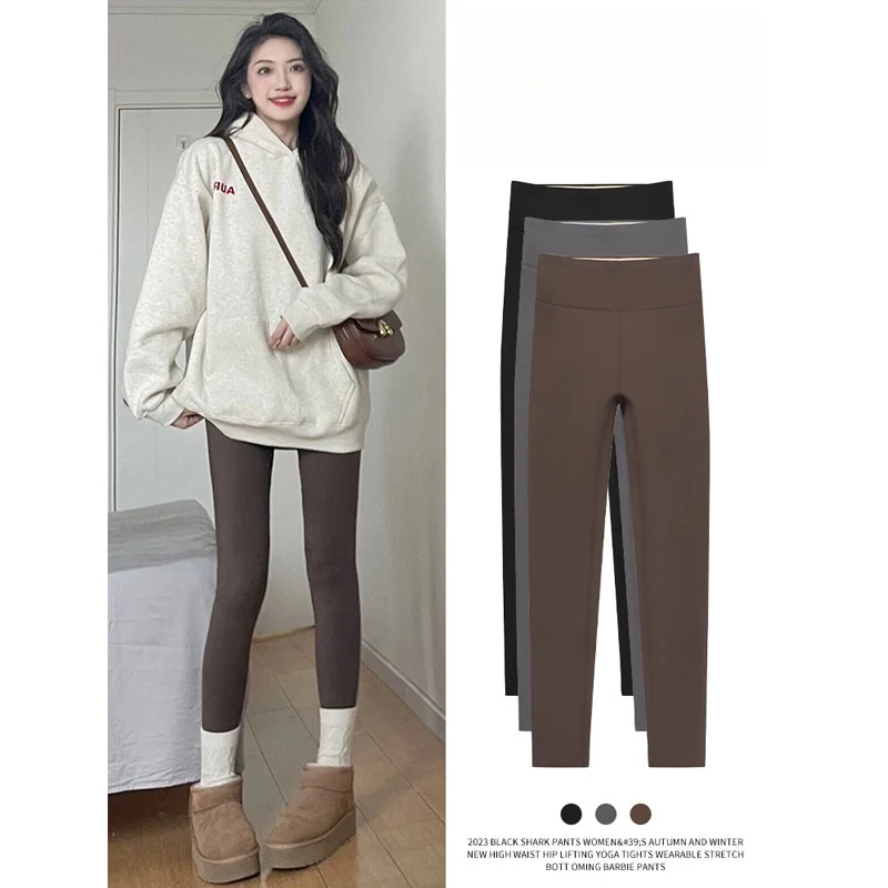 

Thiened Fce Lined High Waist a Leggings Women's Autumn Winter Warm Yoga Pants Belly Control Tight Fit Trousers