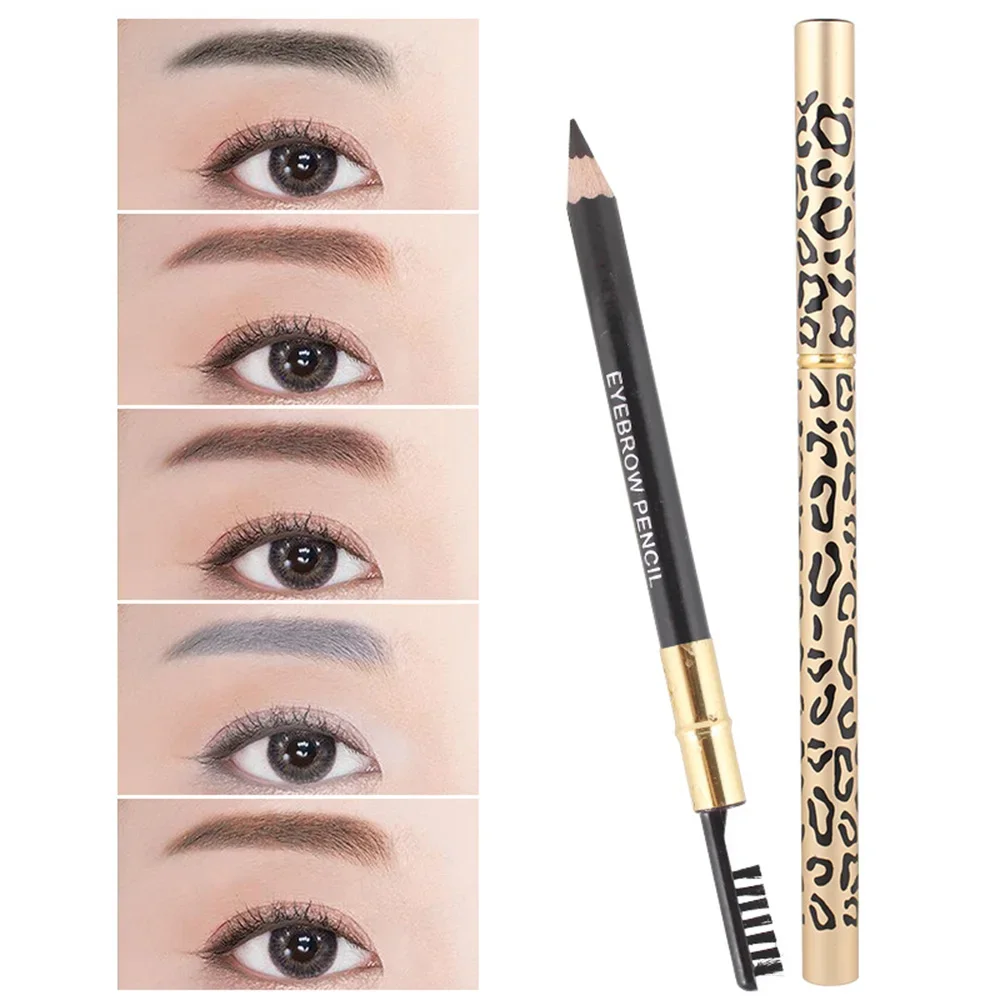 1pc Leopard Print Eyebrow Pencil 5 Colors Long-Lasting Double-Headed Eyebrow Enhancer With Brush Eye Makeup Brow Shadow Pencils