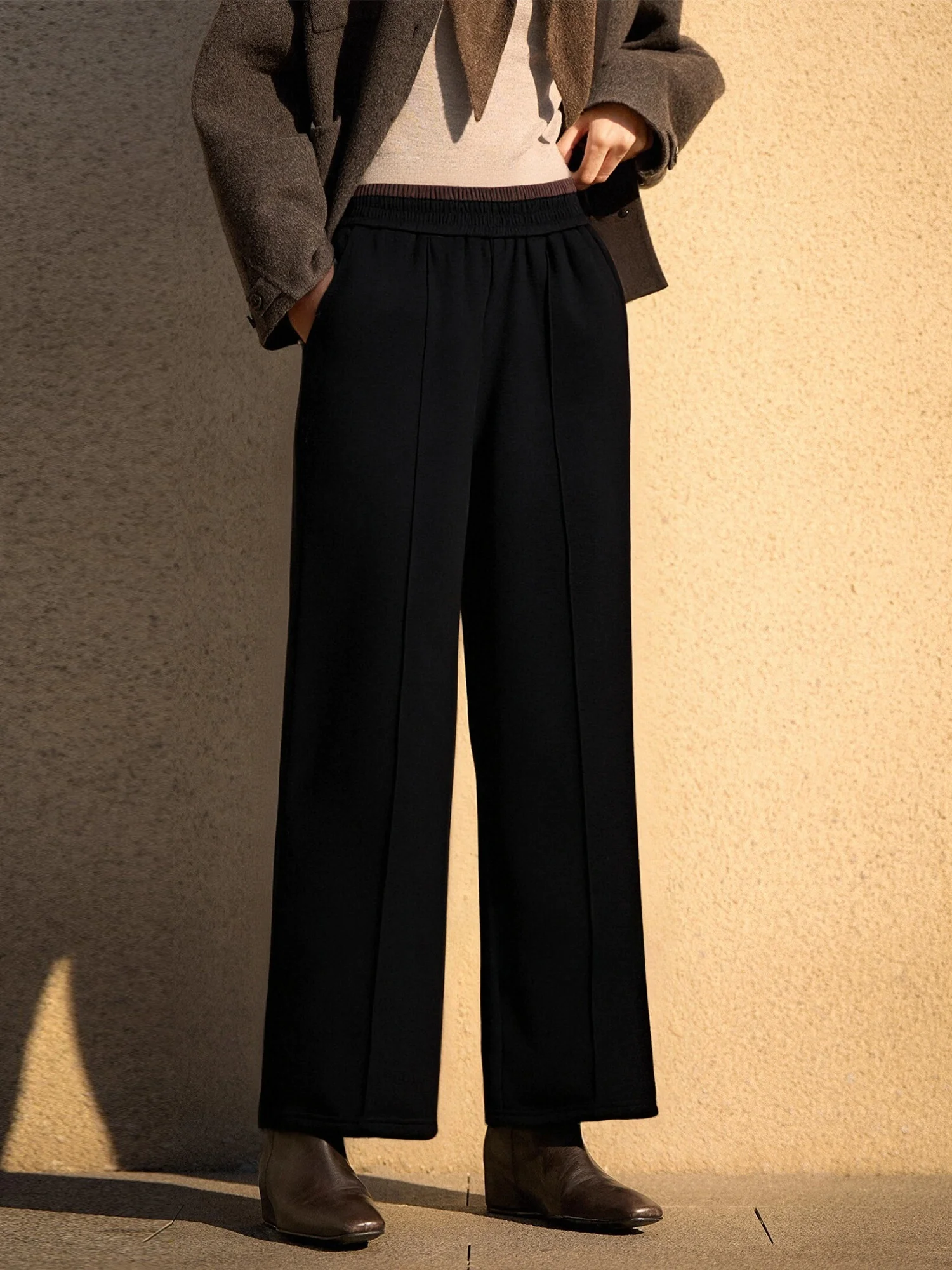 

Chivirin High Waist Straight Leg Thiened Wool down Pants Women's Autumn Winter Bla Slimming Long Trousers Casual Pants