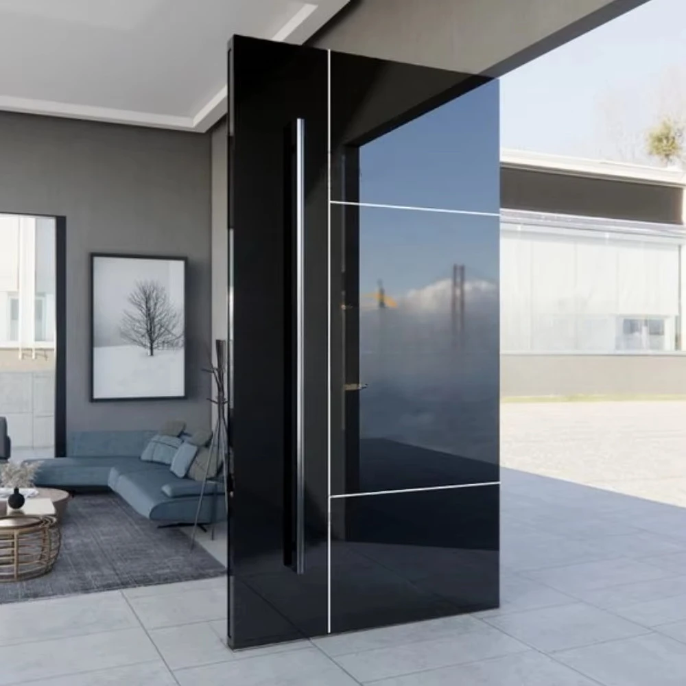 Villa Home Luxury Design Big Aluminum Metal Main Entry Entrance Front Stainless Steel Modern Pivot Front Door