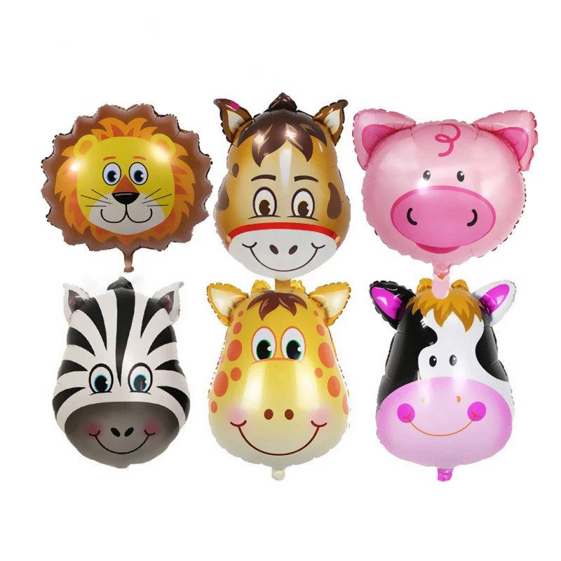 

Cartoon Animal Head Aluminum Film Balloon, Party Decoration, Lion, Tiger, Fawn, Cow, Elephant, Big Cute Animal Globols