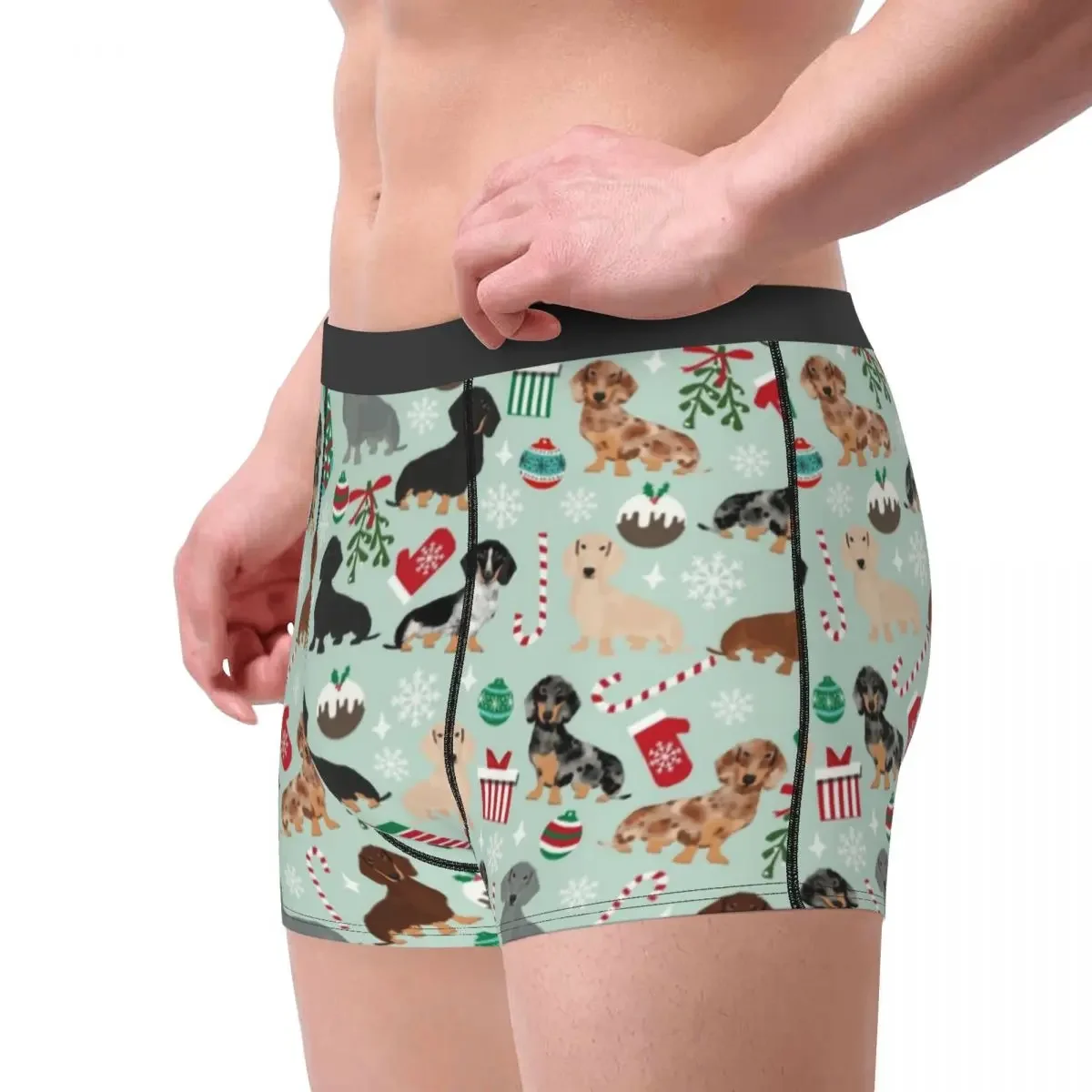 Dachshunds Roupa Interior de Natal Retro para Homens, Sexy Print, Salsicha Wener, Texugo, Cães Boxer Shorts, Calcinhas, Cuecas, Cuecas Macias