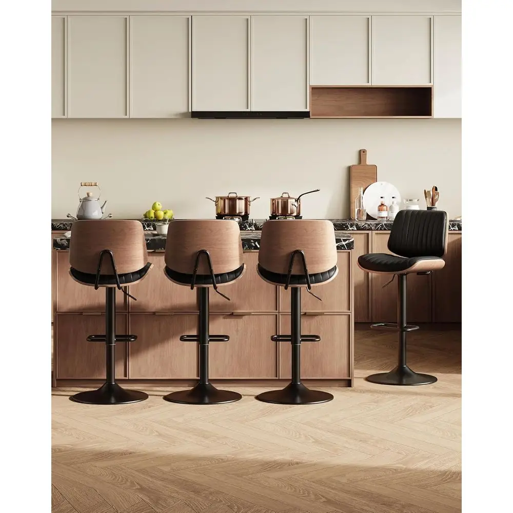 

Набор из 4 современных регулируемых поворотных барных стульев, высота 26–34,5, искусственная кожа с подставками для ног для кухни и столовой