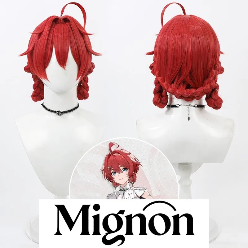 Wuthering Waves Danjin Cosplay-Perücke, rot, integrierte Hochsteckfrisur, Zopf, Halloween-Geschenk