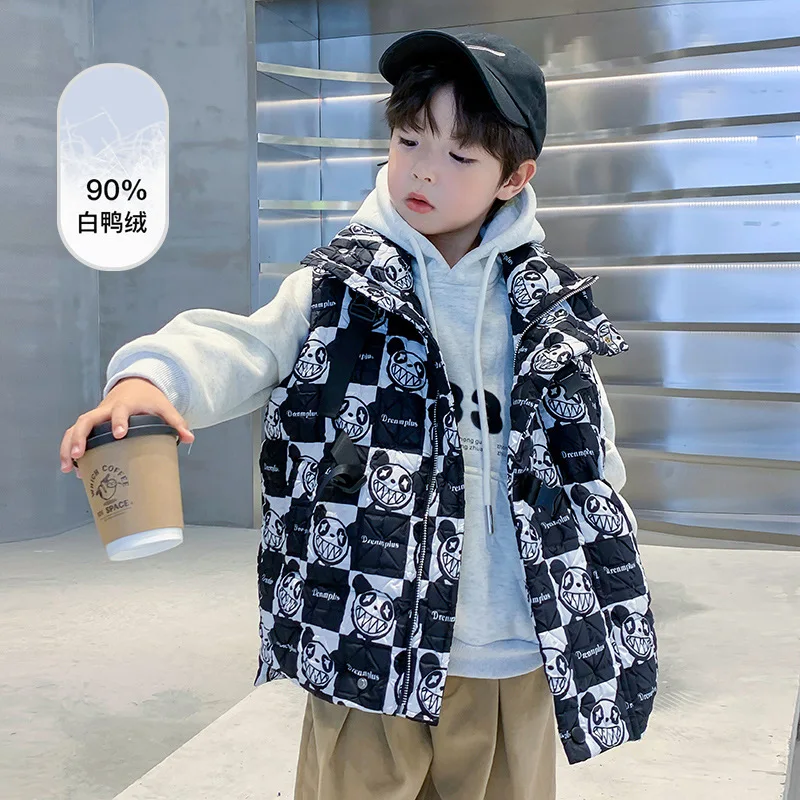 

Popular logo print cartoon full 90 white duck down feather waistcoat children winter new boys waistcoat cuhk in 2023