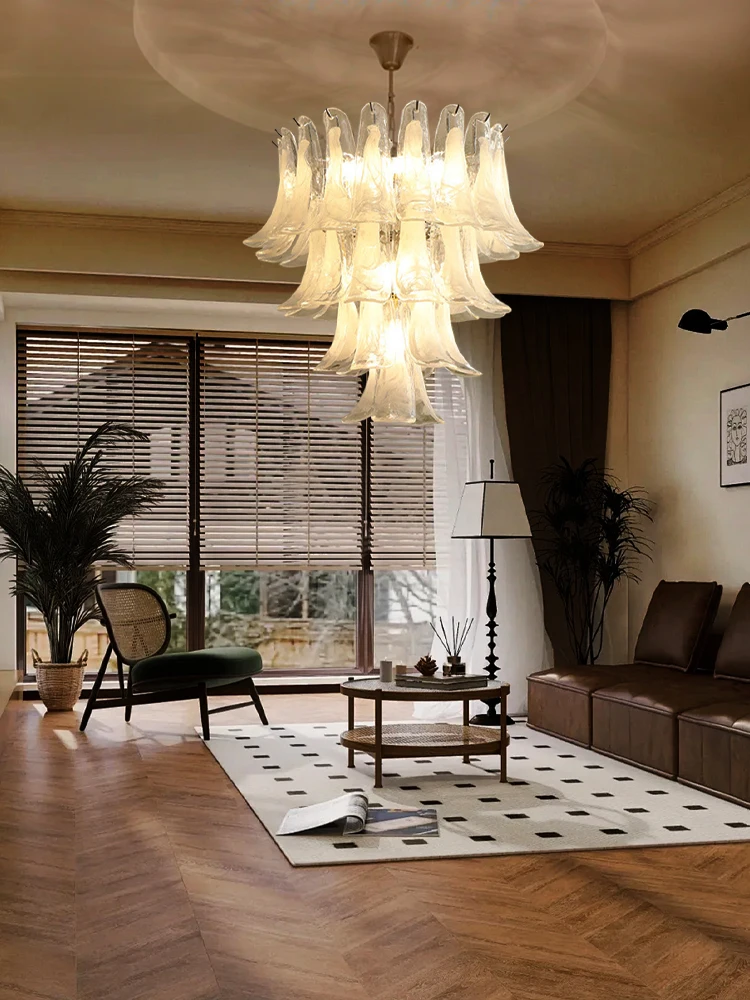 2026 Luxury Customizable petal Glass Ceiling Chandelier Hardware Pendant Light Dimmable for Living Room Interior Decor