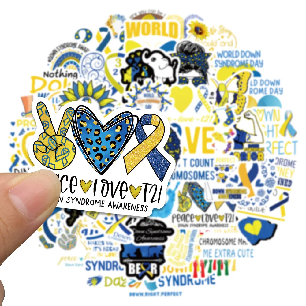 50 قطعة ملصق الحب الخيرية رعاية متلازمة الأسفل ملصق مائي للهاتف الأمتعة على ظهره سجل القصاصات مجلة لاصقة تزيين
