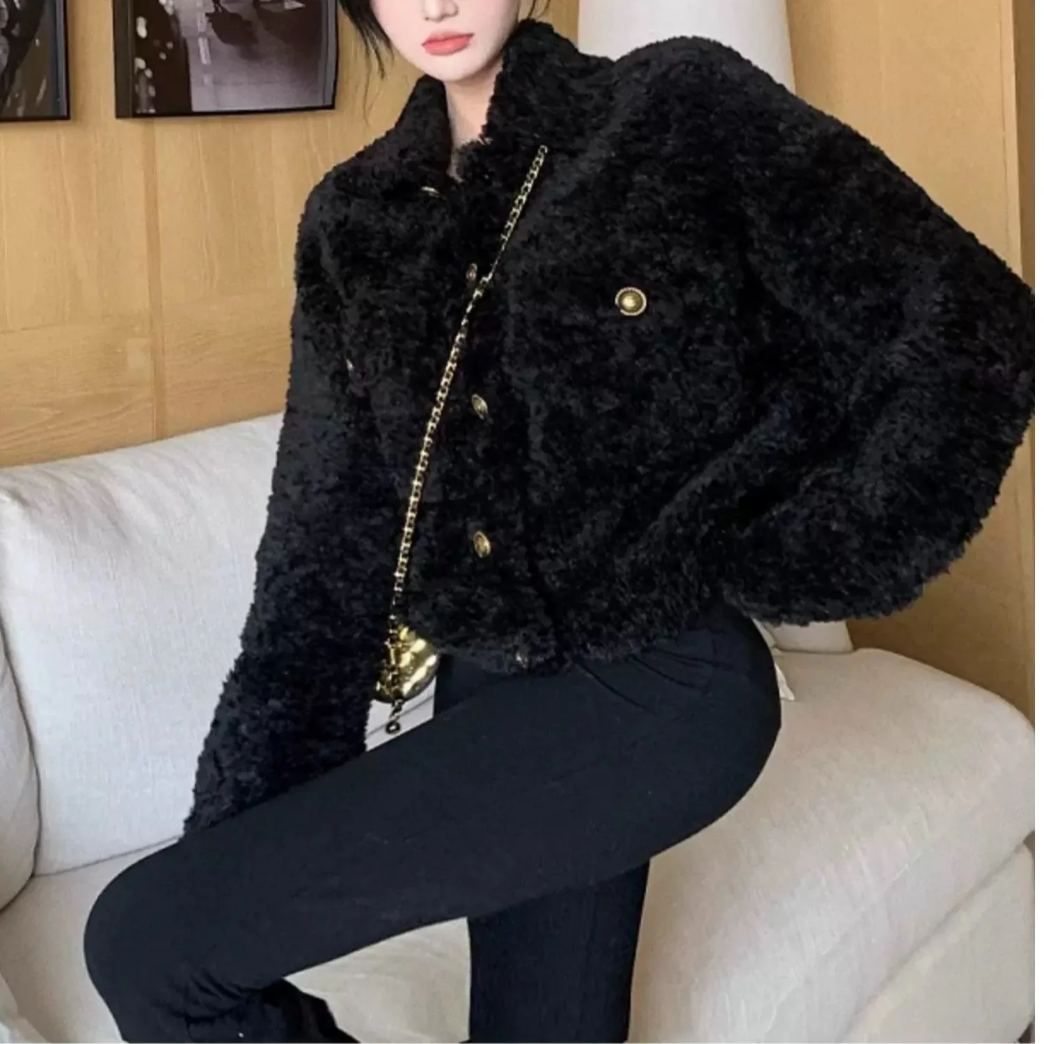 معطف نسائي من فرو الخروف، تصميم جديد للخريف والشتاء، أنيق وعصري، معطف صوفي كاجوال للنساء
