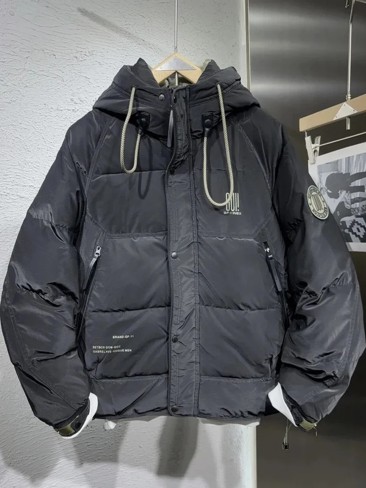 

Thiened Bright Surface Hooded down Jaet Men's Trendy Casual Versatile Warm White Du down ort Coat No Wa Required