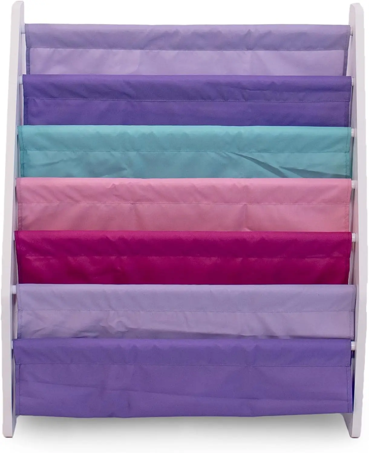 منظم رف كتب للأطفال مكون من 6 طبقات مع جيوب قماشية، شاشة أمامية لكتب الأطفال باللون الأبيض/الوردي/الأرجواني/أكوا #3