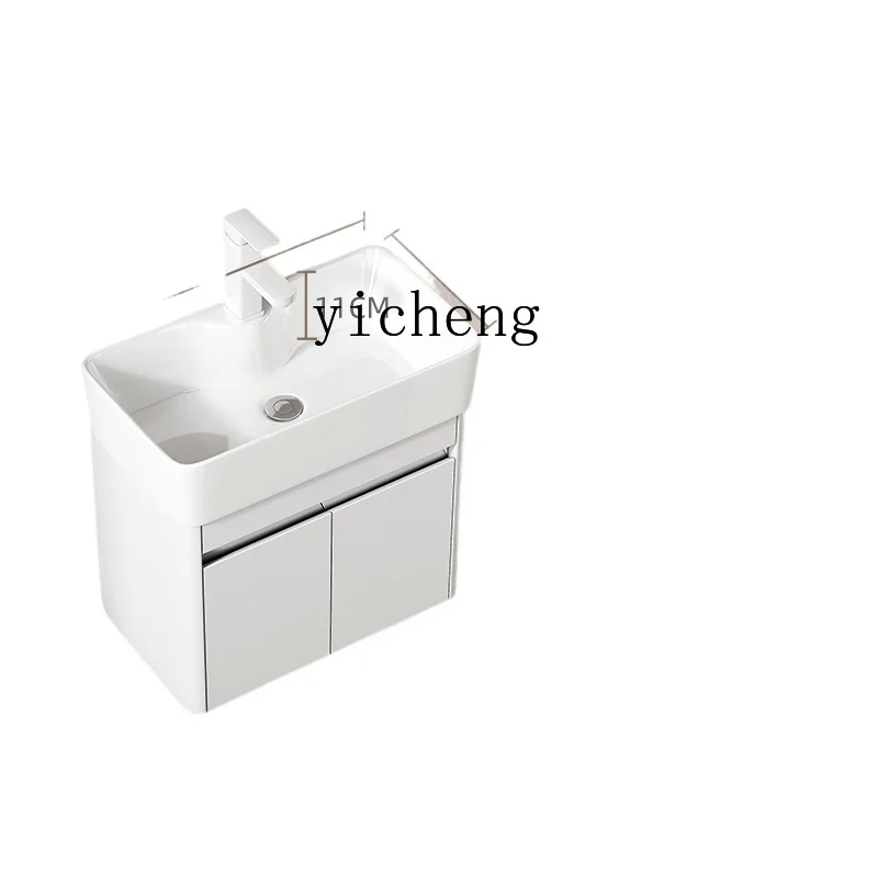 Tqh Stainless Steel Bathroom Cabinet Combination Rounded Corner Hand Washing Washbasin Washstand Ceramic Whole Washbin