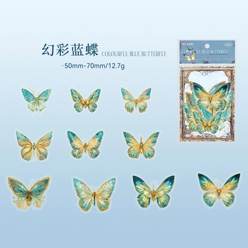20 stuks kleurrijke kristallen vlinderstickers, handmatige DIY decoratieve stickers, decoratieve stickers voor afvaldagboek