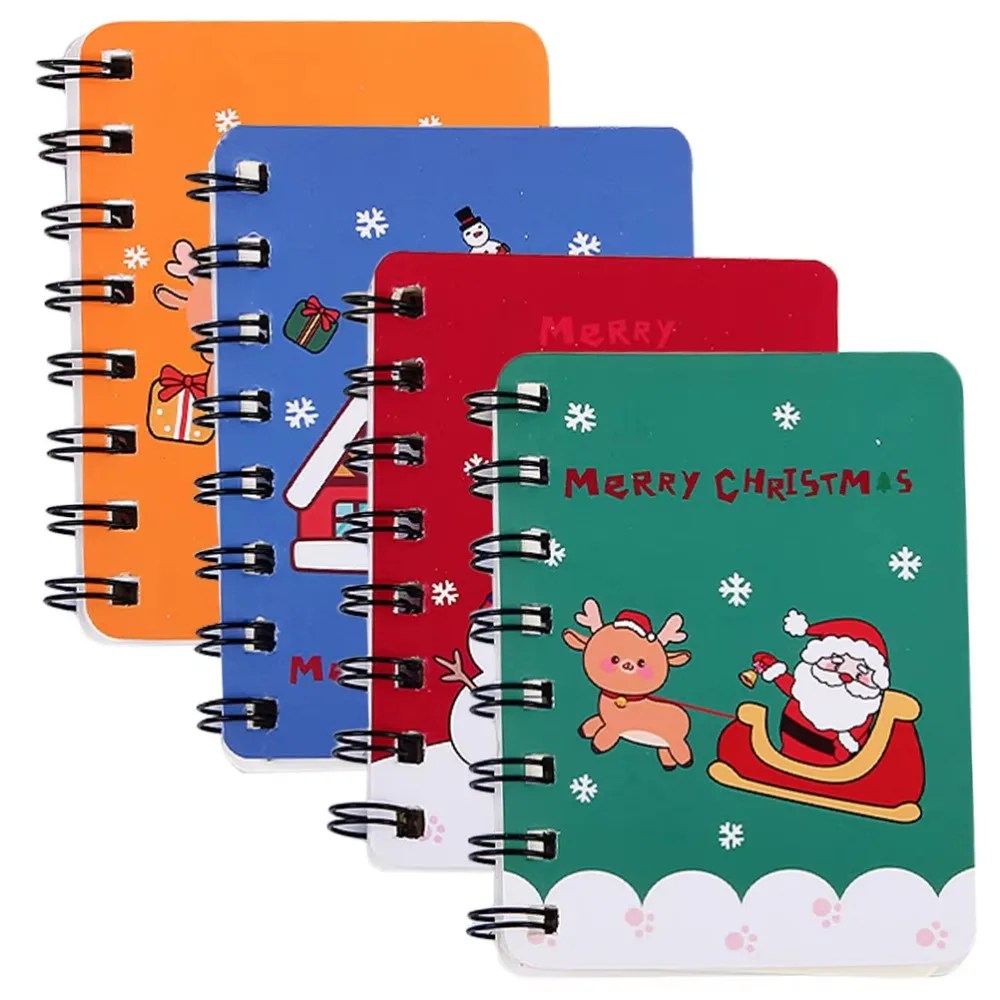 40 fogli Blocco note a spirale di Natale a fogli mobili Simpatico mini notebook addensato Cartone animato Libro a spirale con ribaltamento laterale Regalo per bambini