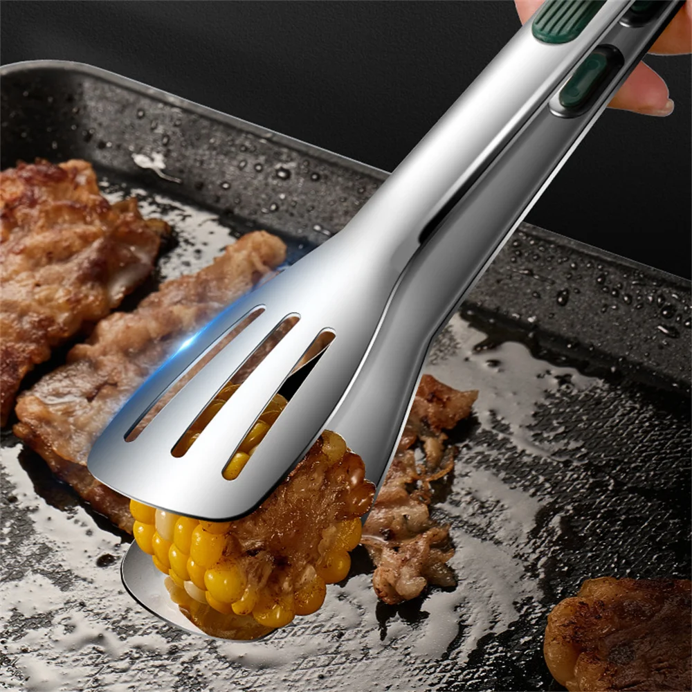 7/9/12inch 304 Stainless Steel Food Clip BBQ Grill Steak Food Clip Silicone Non-slip Handle Bread Tong Party Kitchen Accessories