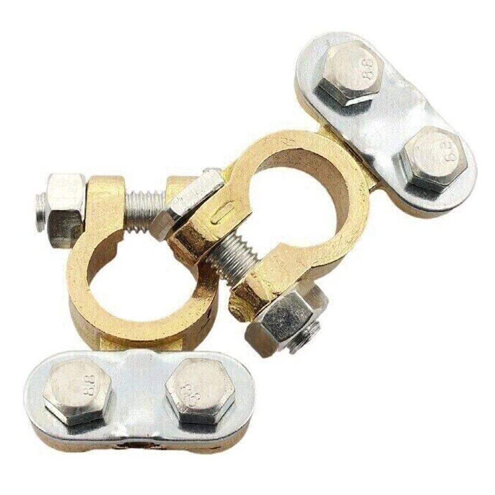 2pcs 12V Battery Terminal Screw Type Connector Brass Aluminium Clamps Gold Silver Battery Terminals Screw Type Car Accessories