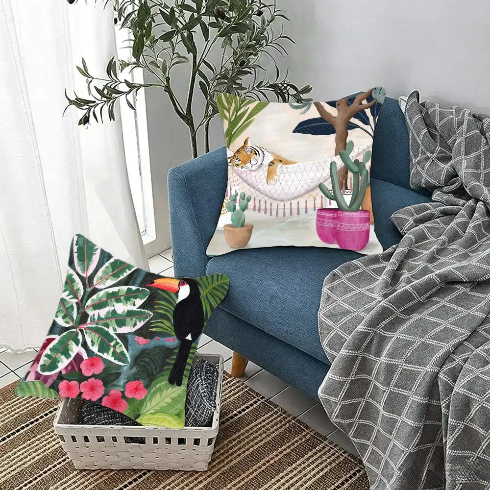 Vibrant C-Cheetah Llama Leopard Jungle Classic Anime Cushion Cover Fluffy velvet Nordic style plush Living room sofa decorative