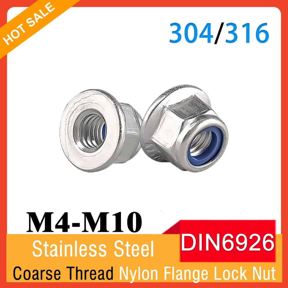 DIN6926 304/316 Stainless Steel M4 M5 M6 M8 M10 Hexagon Flange Nut Hex Nylon Lock Nut