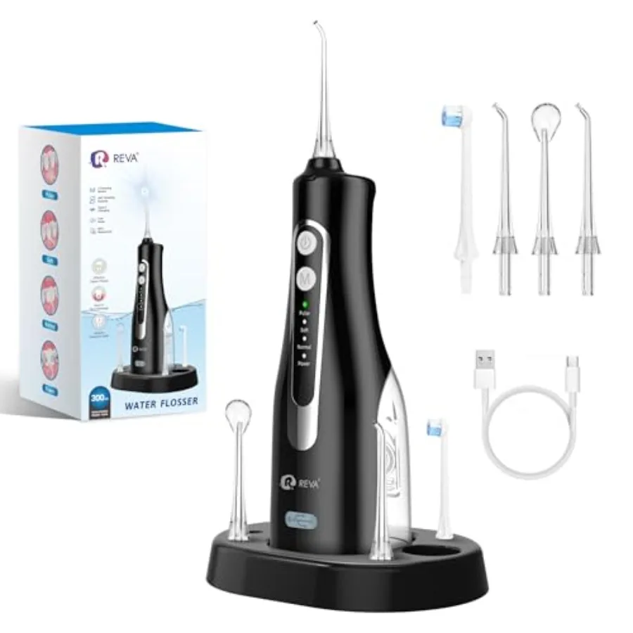 

Cordless Oral Irrigator Water Flosser for Teeth Gums and Braces - 4 Modes 300ML Tank 360° Rotatable Nozzle IPX7 Waterproof USB