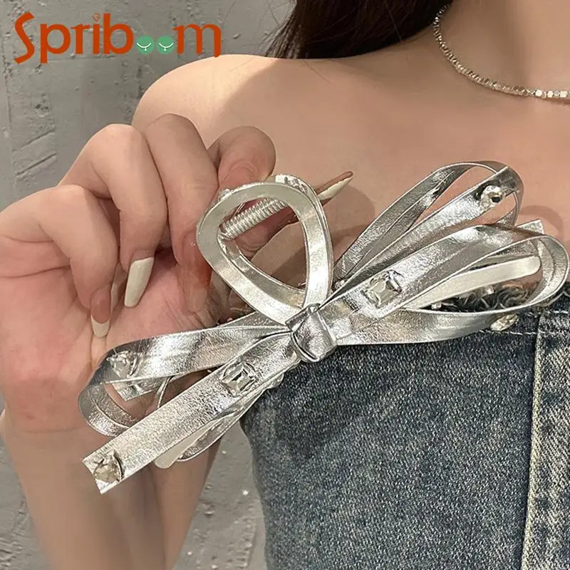 

2024 Silver Color Hair Clips for Women Temperament Zircon Bow Hairpin Korean Trendy Girls Hair Accessories Female Grab Clip Gift