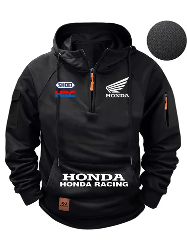 Imagen 2 del producto Nueva sudadera con capucha Honda para hombre con cremallera multibolsillo Jersey suelto ropa de moda de otoño de talla grande