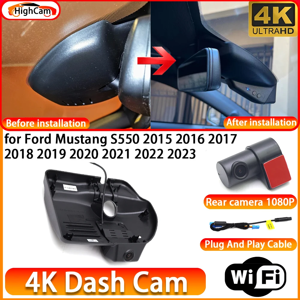 for Ford Mustang S550 2015 2016 2017 2018 2019 2020 2021 2022 2023 OEM 4K DVR Dash Cam Front Rear Camera WiFi Video Recorder