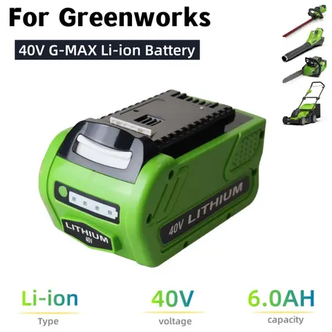 항공 운송 Greenworks 40V 6000mAh G40LM45 G40LT G40AB G40AC 20302 20672 20202 20322 20262 20292 21332 리튬 이온 배터리 팩