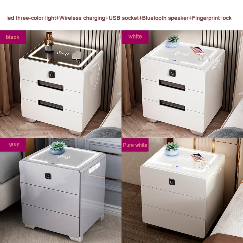 الجملة طاولة السرير الذكية مع مكبرات الصوت LED ضوء شحن لاسلكي الحديثة الفاخرة متعددة الوظائف منضدة لغرفة النوم #4