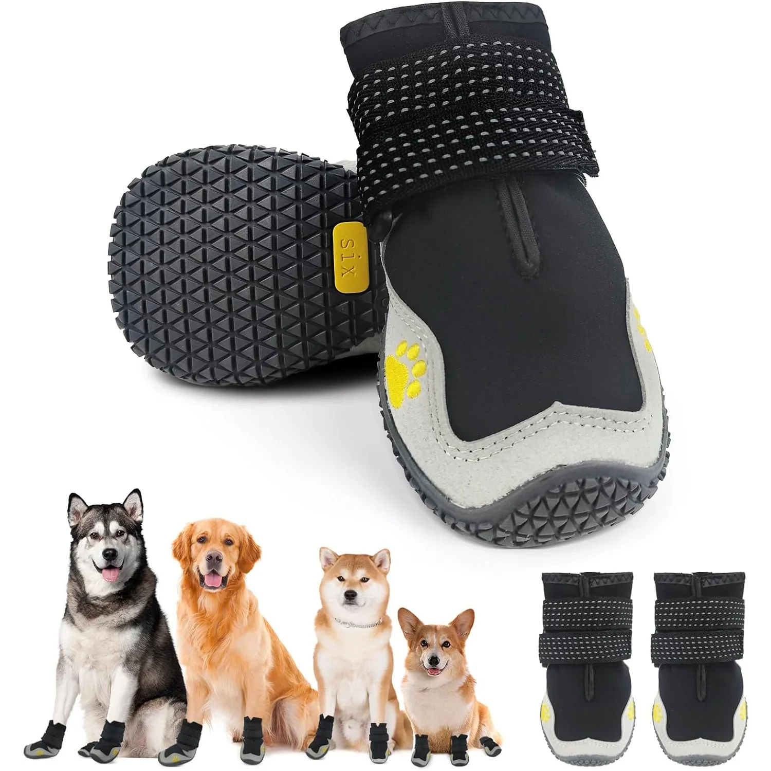 ATUBAN Dog Shoes for Large Size Dogs, Waterproof Medium Large Dog Boots, for Hot Pavement Winter Snow Hiking Breathable Elastic