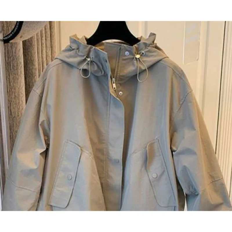 2025 Vrouwelijke Patchwork Grote Zakjas Herfst Vrouwen Windjack Met Capuchon Tops Koreaanse Dames Vrije Tijd Rits Grote Maat 4XL Jas