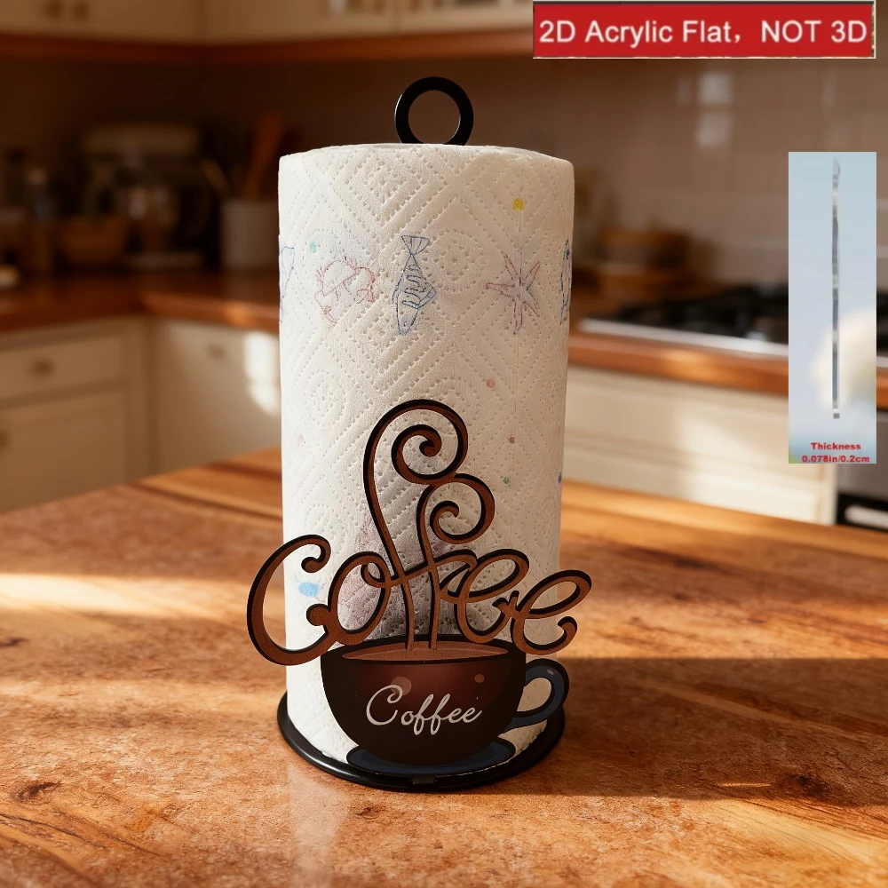 2/1 Piece Set 2D Flat Coffee Pattern Acrylic Kitchen Paper Holder Stylish Paper Towel Holder - Perfect for Kitchen, Bathroom, and Living Room Decoration, Kitchen Decor, Creative Table Decoration Gift, Halloween, Christmas Gift