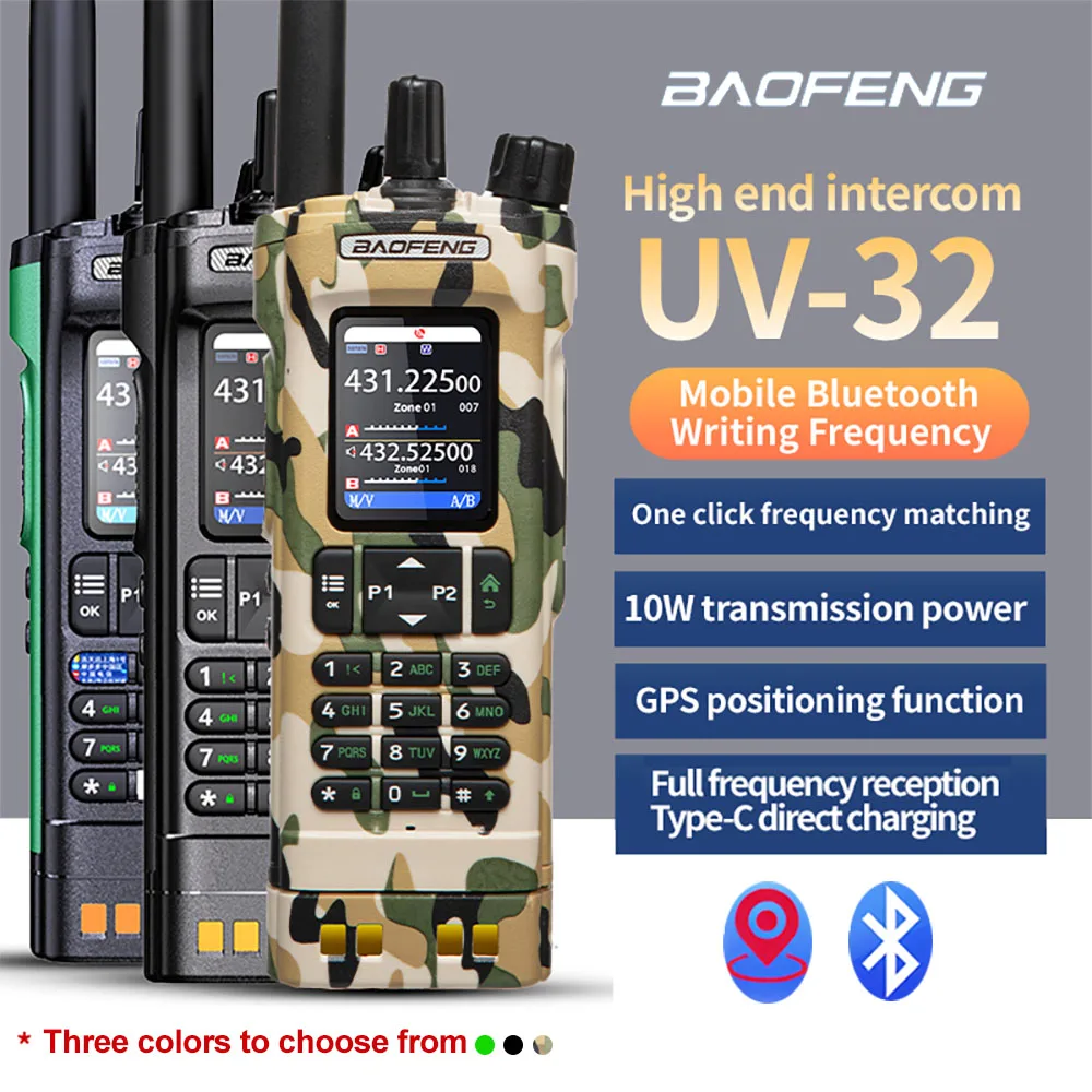 BAOFENG UV32 10W GPS Walkie Talkie Multi Band Wireless Copy Frequency NOAA Long Range Ham Two Way Radio for Camping