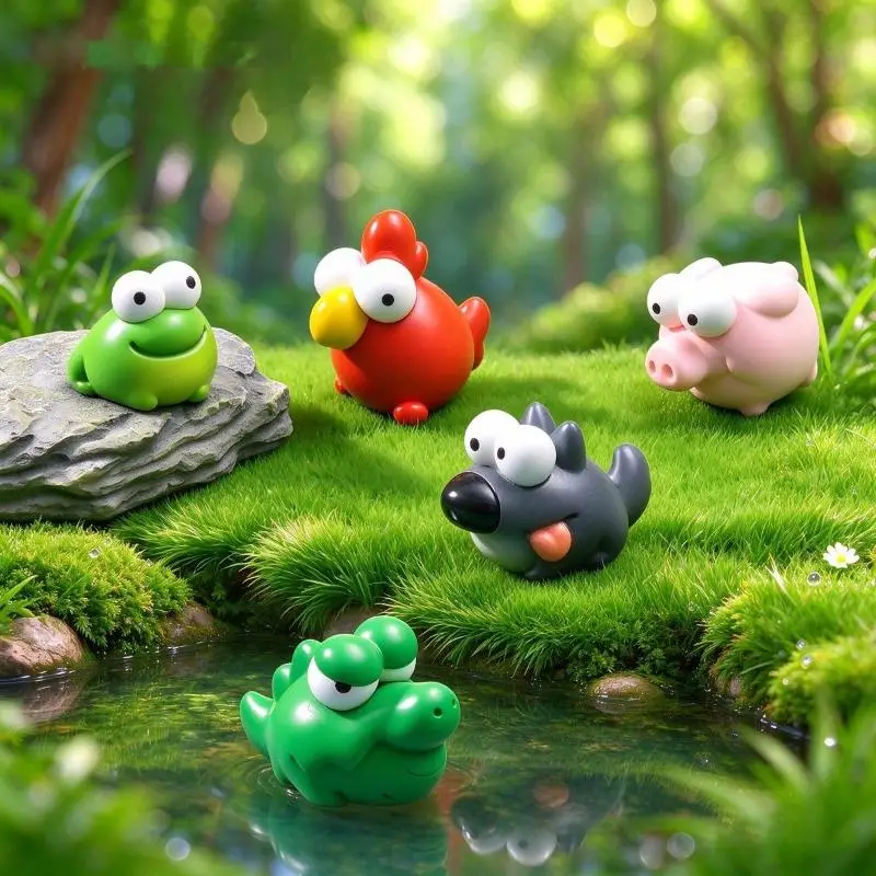 5Pcs Mini Animal Figurine Cute Big Eye Micro Landscape Ornament Small Statue DIY Decor For Fairy Garden Table Decoration