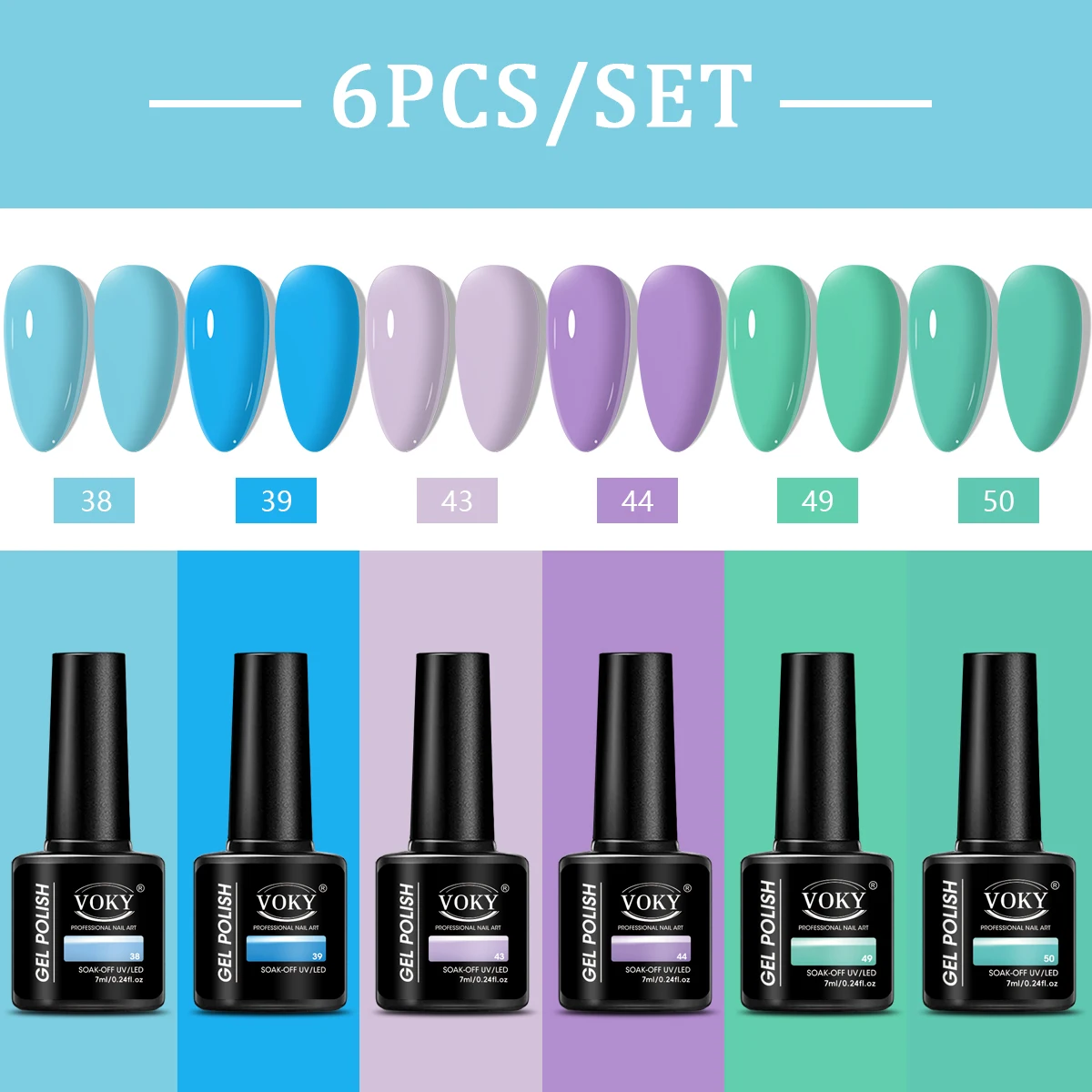 ชุดทาเล็บเจล VOKY 6 ชิ้น ชุดทาเล็บกึ่งถาวรหลากสี และชุดทาเล็บปลอดแอลกอฮอล์