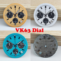 32.5mm Classic 3Eyes Sunburst Matte Man Watch Dial Suitable For Seiko VK63 Quartz Movement Green Lume Mod Parts Case Accessories
