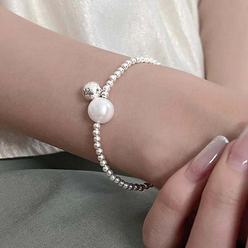 925 Sterling Silver Bracelet Beads Single Pearl Geometric Punk Ball For Woman Girl Fashion Jewelry Gift Dropship Wholesale