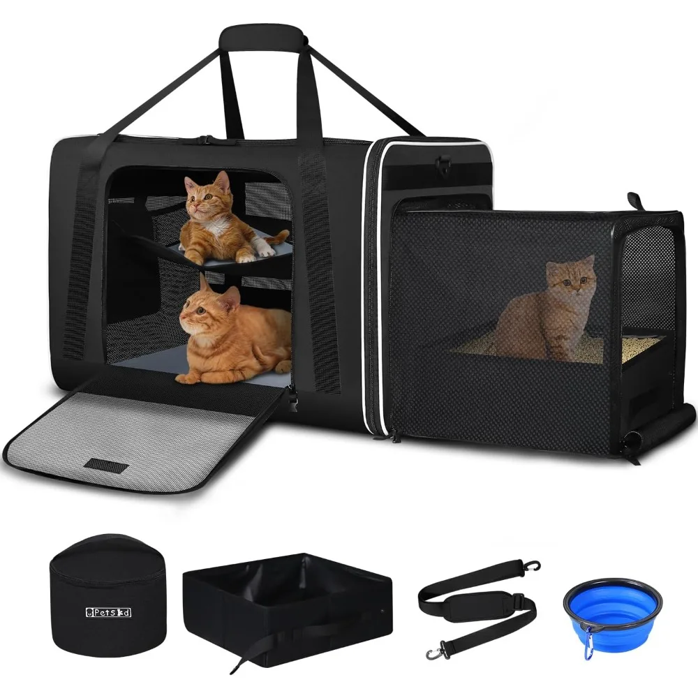 

Side Expandable Extra Large Cat Carrier with Litter Box Area, 24x17x17 Soft-Sided Pet Carrier for 2 Cats Under 55 lbs.