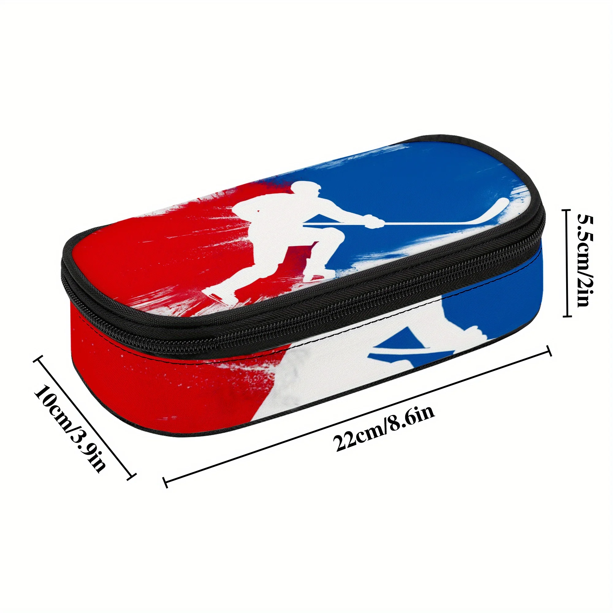 Pencil Case for Hockey Players Ice Sports Pencil Pouch Red And Blue Hockey Pencil Bag Zipper Compartment Skating Makeup Bag