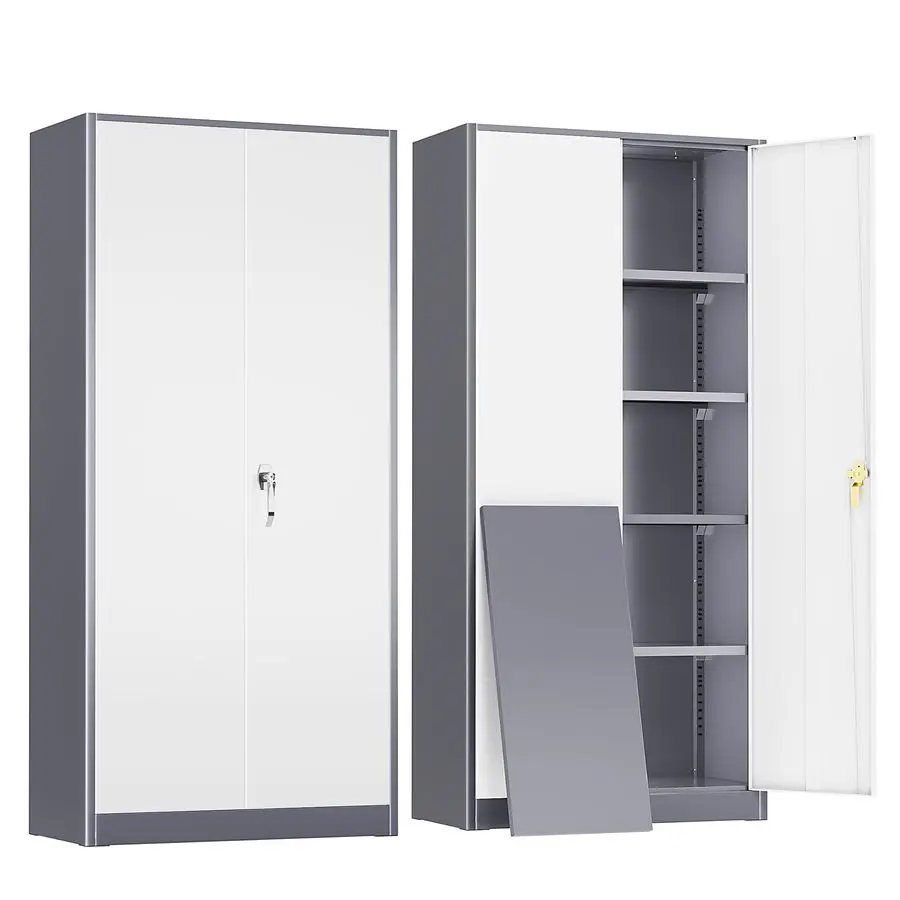 

Металлический гаражный шкаф для хранения вещей с 2 дверцами и 4 регулируемыми полками, стальной запираемый шкаф для хранения 72 часа, высокий металлический шкаф Lockin