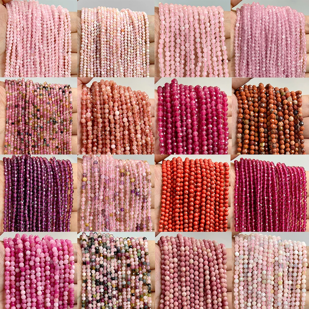 Natural Rose Pink Red Quartz Crystal Stone Beads 2 3 4mm Agates Chalcedony Morganite Rhodochrosite Gem Bead For Making Jewelry