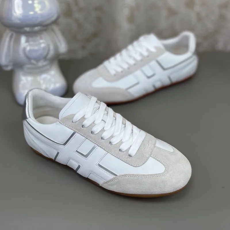 

High Quality New Genuine Leather Flat Bottom Casual Small White Shoes Women Lace Up Slip-On Shoe Luxury Training Board Shoes