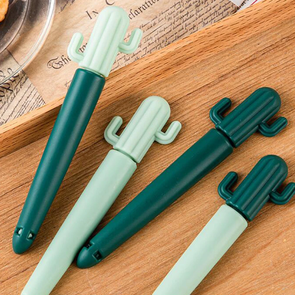 

14pcs Snack Sealing Clips Food Bag Clamps Cactus Style No Trace Stickers Strong Grip Plastic Grocery Bags Seal Dustproof Fresh
