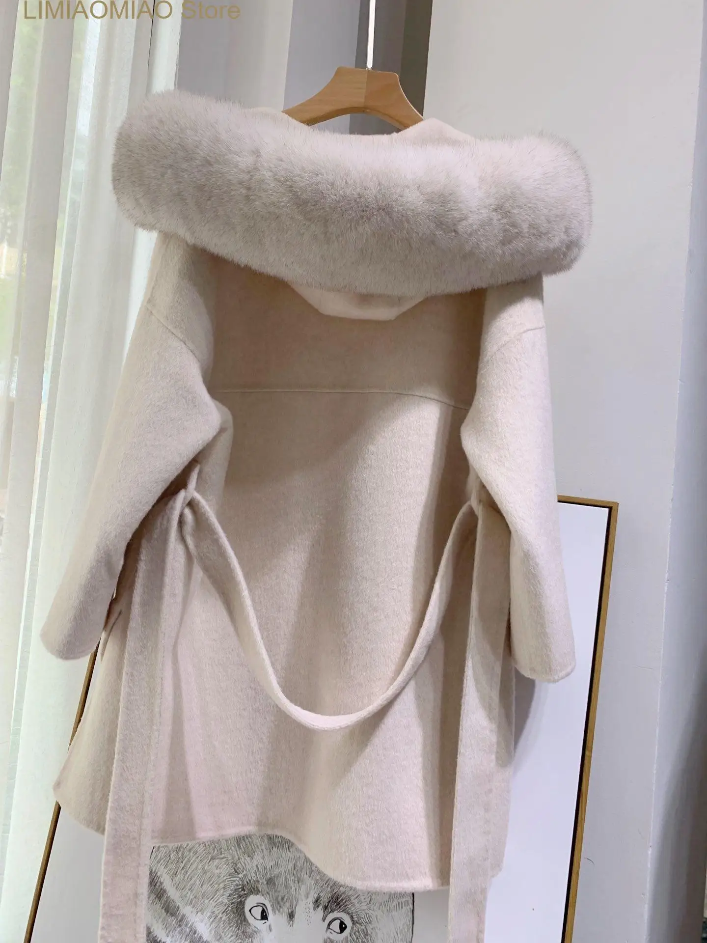 New European luxurious Women real Cashmere fur wool blends coats Real Fox Fur Hooded winter woolen Outerwear Casacos pele