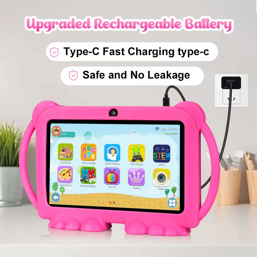 ATMPC 7 inch Android 14 kids Tablet, 4GB RAM+32GB ROM, 2.4G WIFI, BT 4.2, Eye Protection IPS Screen, With Parental Controls