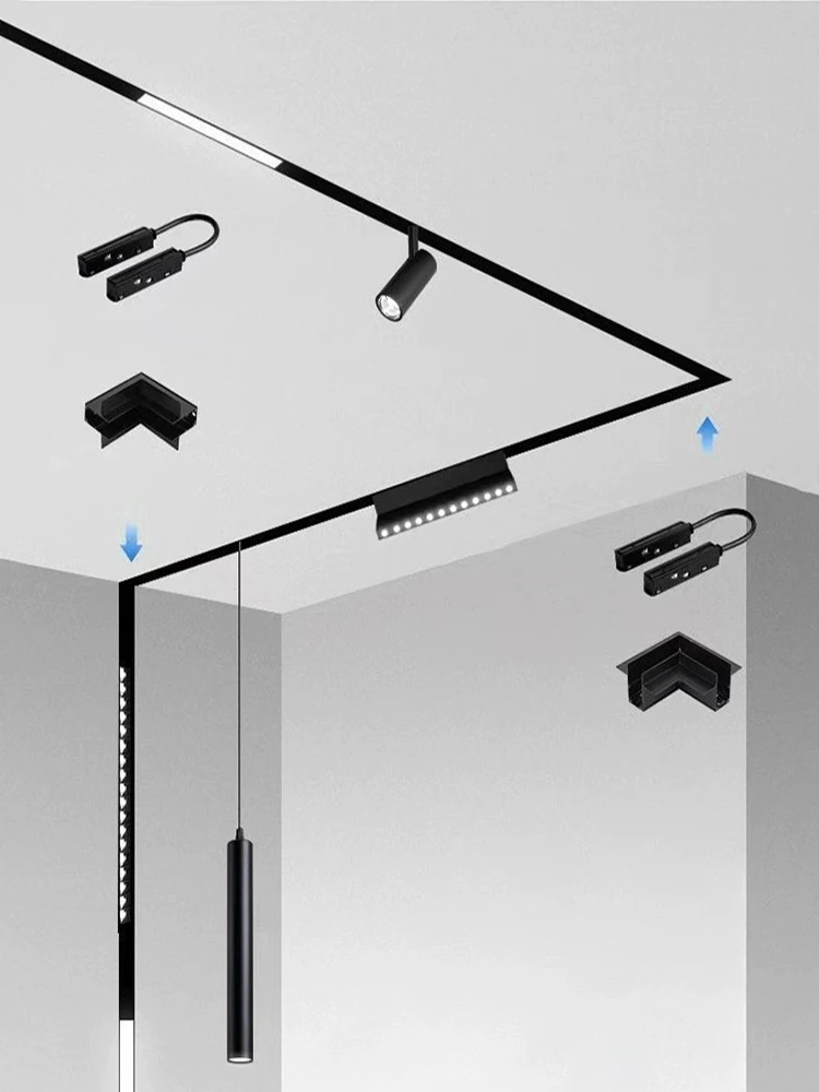 Combinaison de système d'éclairage sur rail magnétique, accessoires de rail de type 15/20/35, Rails magnétiques de salon, fixation de projecteurs DC48V