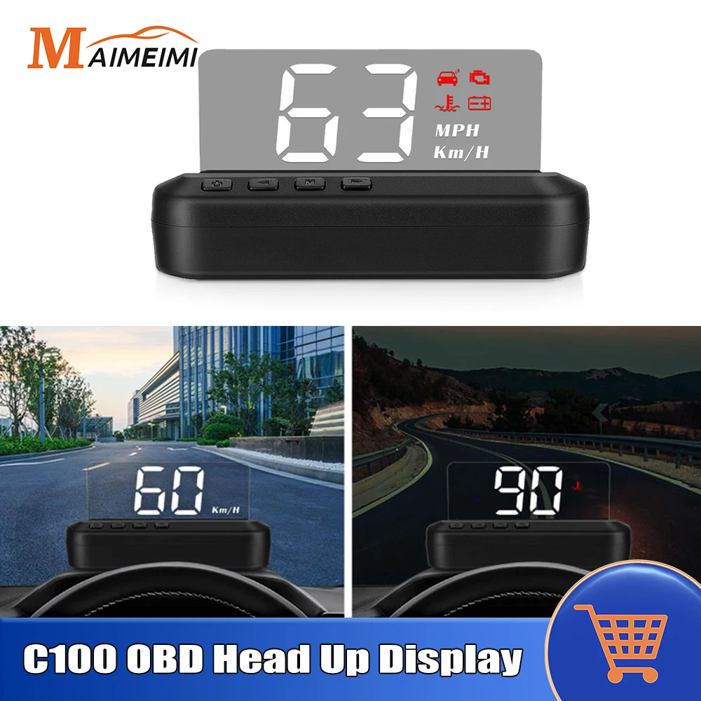 C100 OBD2 HUD Автомобильный проекционный дисплей Проектор лобового стекла Бортовой компьютер Спидометр Об/мин Температура Скорость KMH MPH Автоматическая электронная часть
