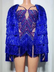 High Quality Tassel Spliced Blue Jacket 2024 New Fashion Custom Women'S Clothing