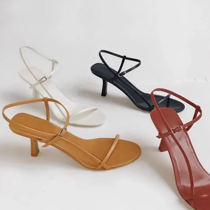 2024 French Style Women Sandal Fashion Narrow Band High Heel Heel Ladies Gladiator Shoes Pointed Toe Ankle Buckle Zapatos Muje