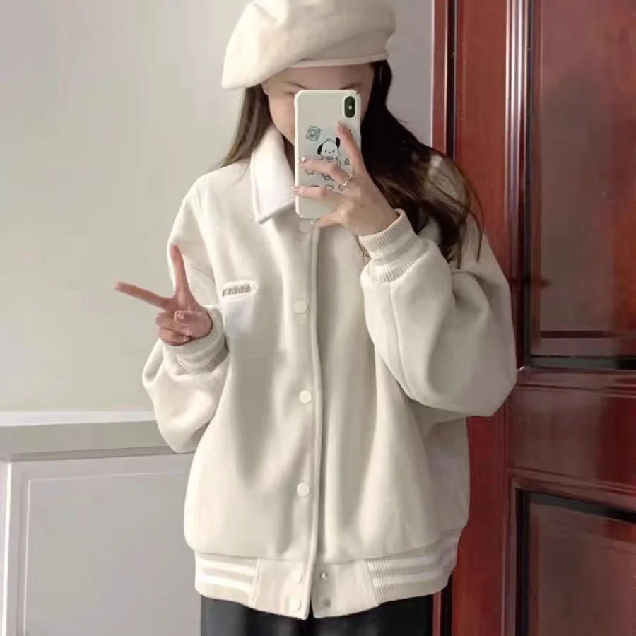 

Женские демисезонные куртки High European American Techwear Bf Punk Sleeves Синие повседневные утолщенные рукава Корейские универсальные пуговицы